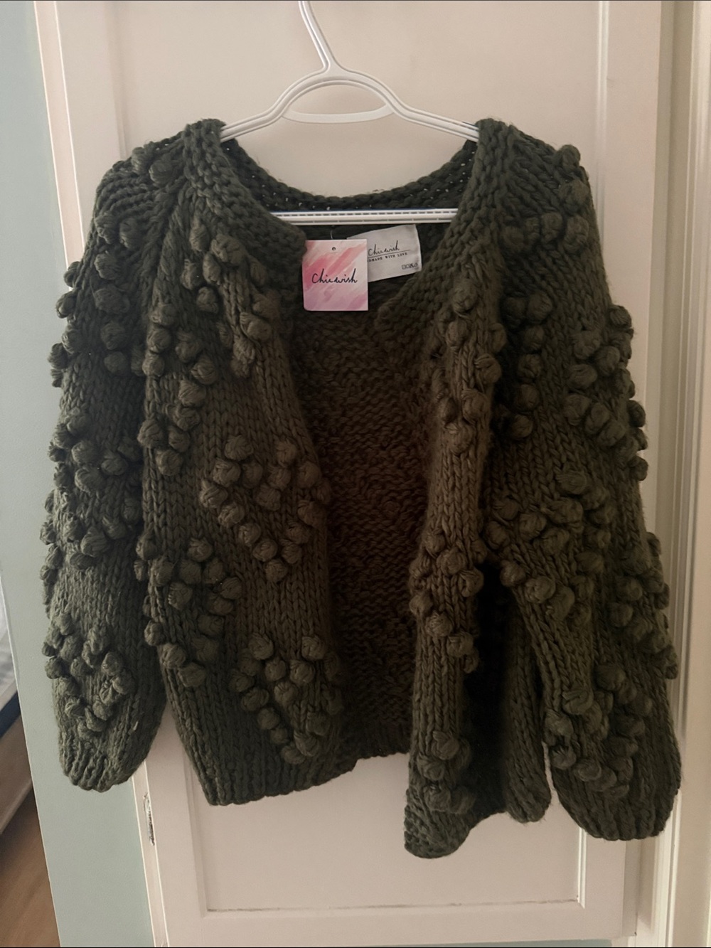 Chicwish Olive Green Popcorn Knit Open-Front Cardigan